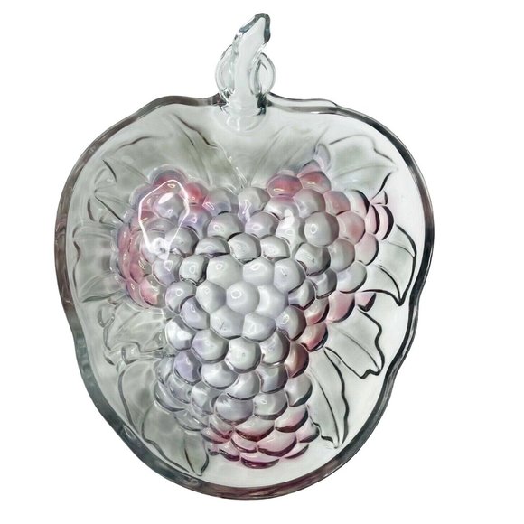 Vintage Indiana Glass Grape Cluster Bowl 13"x 9.5" x 3.25" Clear Purple/Pink Hue - Picture 1 of 4